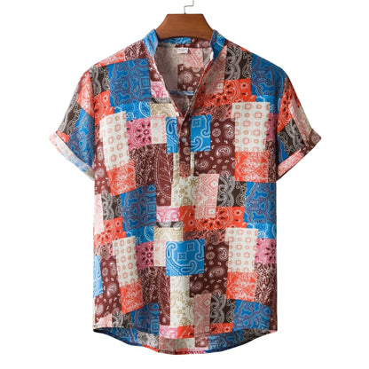 Camicia Estiva Uomo con Stampa di Bambù e Colletto a Revers – Vestibilità Aderente