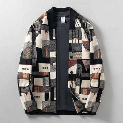 Men's Cardigan with Irregular Color Block Design