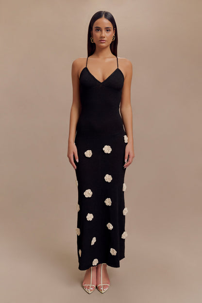 Abito Lungo Estivo Donna all’Uncinetto con Scollo a V e Fiori Fatti a Mano