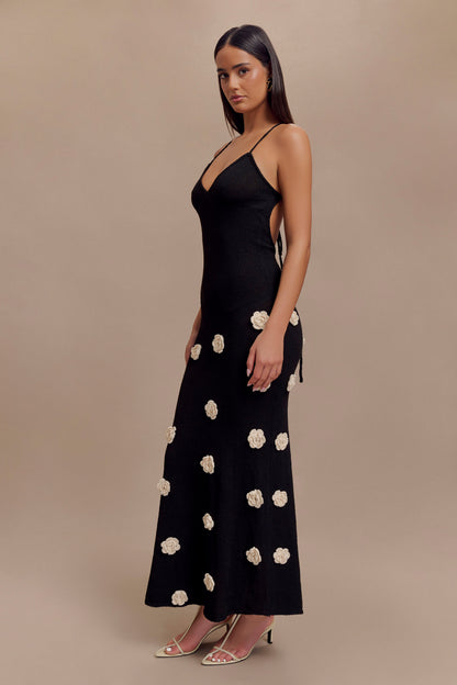 Abito Lungo Estivo Donna all’Uncinetto con Scollo a V e Fiori Fatti a Mano