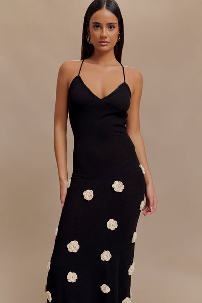 Abito Lungo Estivo Donna all’Uncinetto con Scollo a V e Fiori Fatti a Mano