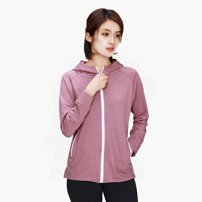 Women's Long Sleeve Winter Yoga Jacket with Hood, Plush Lining, and High Collar
