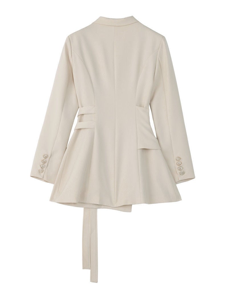 Women's Double-Breasted Blazer with Belt Design and Long Sleeves
