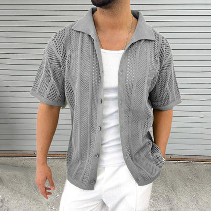 Polo de hombre de manga corta de punto calado con botones