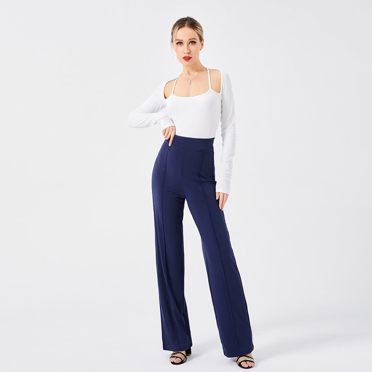 High-Waisted Slim Solid Color Women's Flared Pants