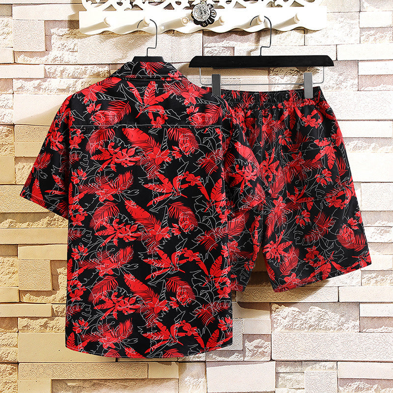 Men's Two-Piece Suit with Printed Shirt and Shorts – Streetwear Style