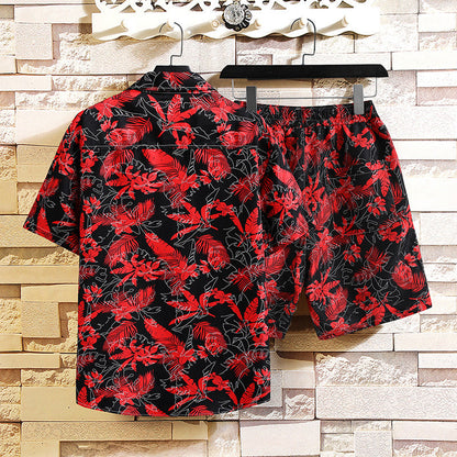 Men's Two-Piece Suit with Printed Shirt and Shorts – Streetwear Style