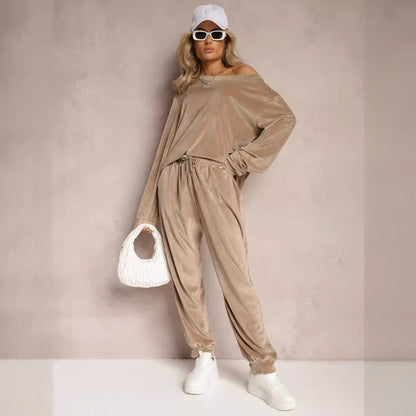 Women's Two-Piece Set with Long Sleeve Top and Straight Leg Pants – Casual Set