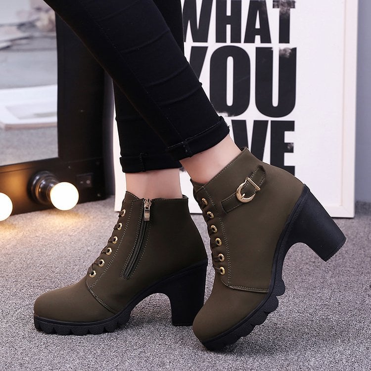 Women's Martin Ankle Boots with Cross Strap, Suede Upper and Rubber Sole
