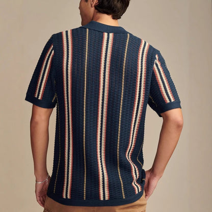 Polo Uomo Estiva a Righe Traforate con Maniche Corte – Stile Britannico Casual