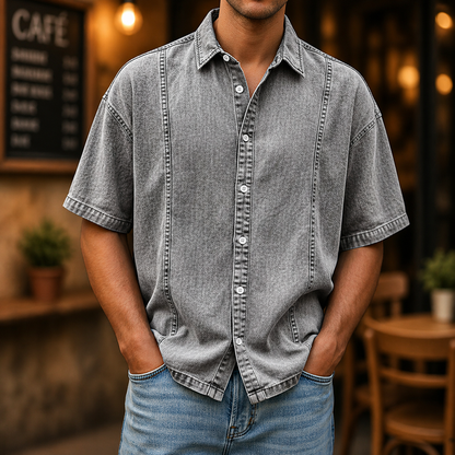 Camicia Uomo a Maniche Corte con Bottoni e Colletto Classico – Vestibilità Comoda Casual