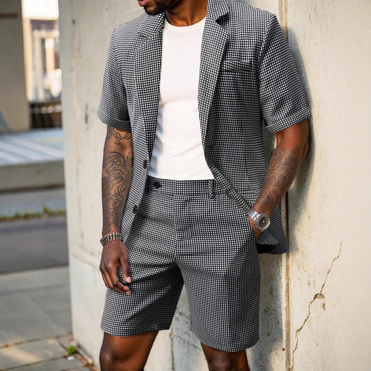 Men's Two-Piece Slim Fit Checked Suit – Business Casual Style