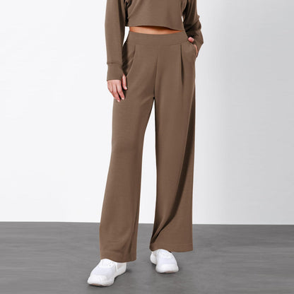 Damebukser med Høj Talje og Lige Ben med Draperet Design – Elegant Look