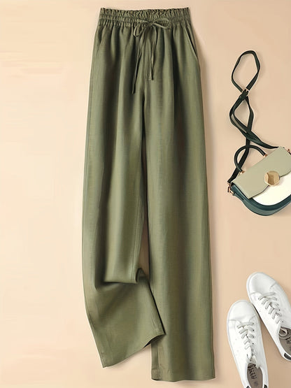 Pantaloni Donna a Vita Alta con Coulisse in Lino Blend – Stile Casual Estivo
