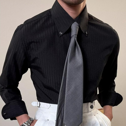 Men’s Slim-Fit Shirt with Fine Stripes and Smooth Fabric.