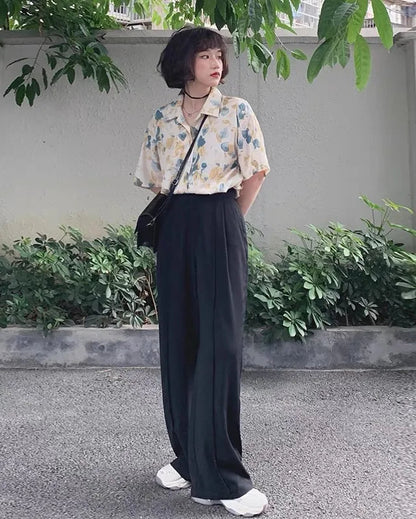Pantaloni Donna Gamba Larga Vita Alta Design Morbido