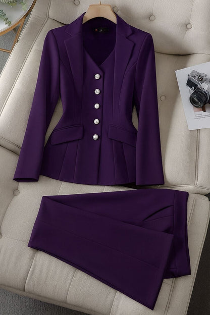 Women's Two-Piece Suit with Blazer and Regular Fit Lined Pants