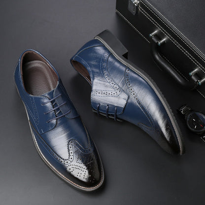 Men's Dress Shoes, Brogue Style with Decorative Perforations and Reinforced Heel.