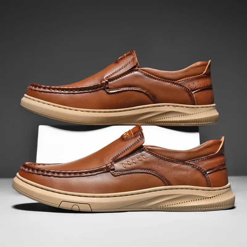 Mokkasiner til mænd med lædereffekt, slip-on-design og rund tå