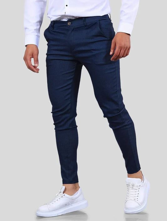 Men's Slim Fit Pants with Four-Way Stretch in Blue Color