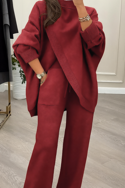 Women's Winter Knit Set: Oversized Sweater and Straight-Leg Pants