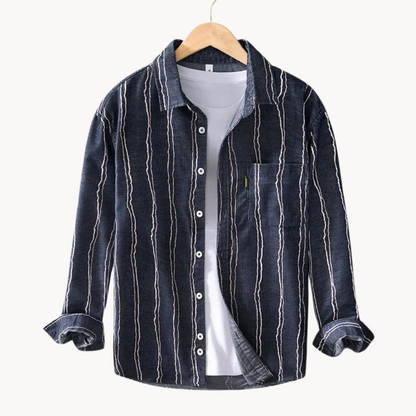 Women's Striped Button-Down Shirt, Relaxed Fit, Chest Pocket and Long Sleeves