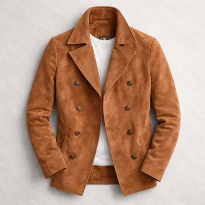 Cappotto Doppiopetto Da Uomo Autunno/Inverno In Stile Vintage Scamosciato Con Revers A Tacca E Tasche A Filetto.