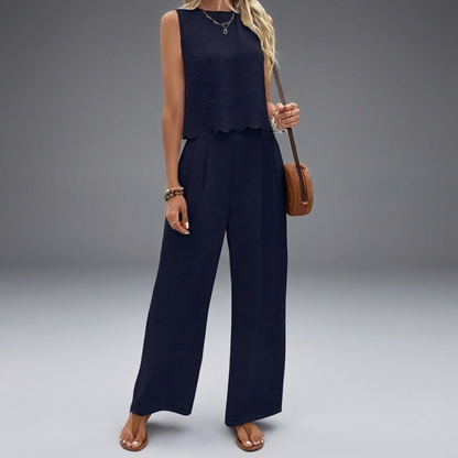 Women's Two-Piece Set with Sleeveless Top and Wide-Leg Pants – Comfortable Fit
