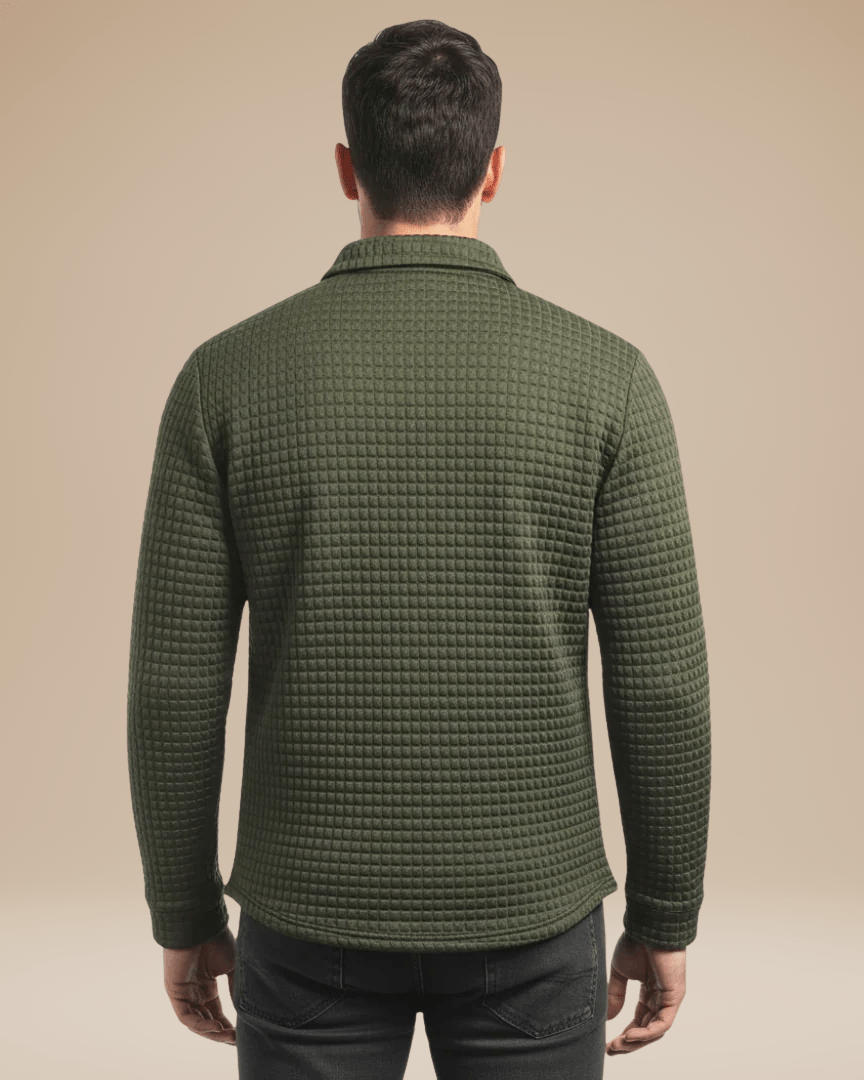 Polo de hombre de punto tipo panal con escote abotonado y mangas largas