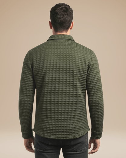 Polo de hombre de punto tipo panal con escote abotonado y mangas largas