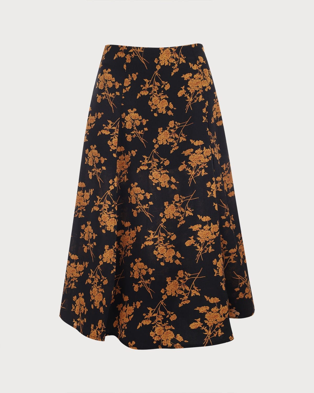 Women's High-Waisted A-Line Skirt with Floral Print and Side Slit