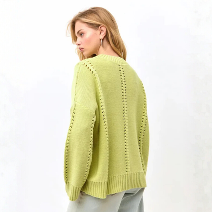 Maglione Donna Oversize in Maglia Traforata con Girocollo – Stile Leggero e Strutturato