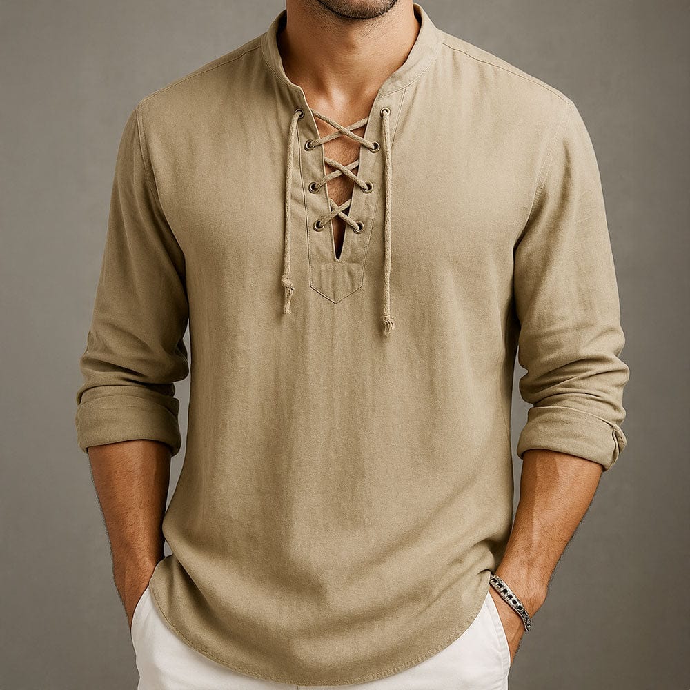 Camisa de verano para hombre con cordón delantero y mangas cortas