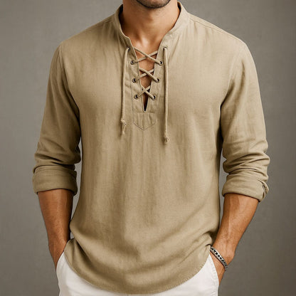 Camisa de verano para hombre con cordón delantero y mangas cortas