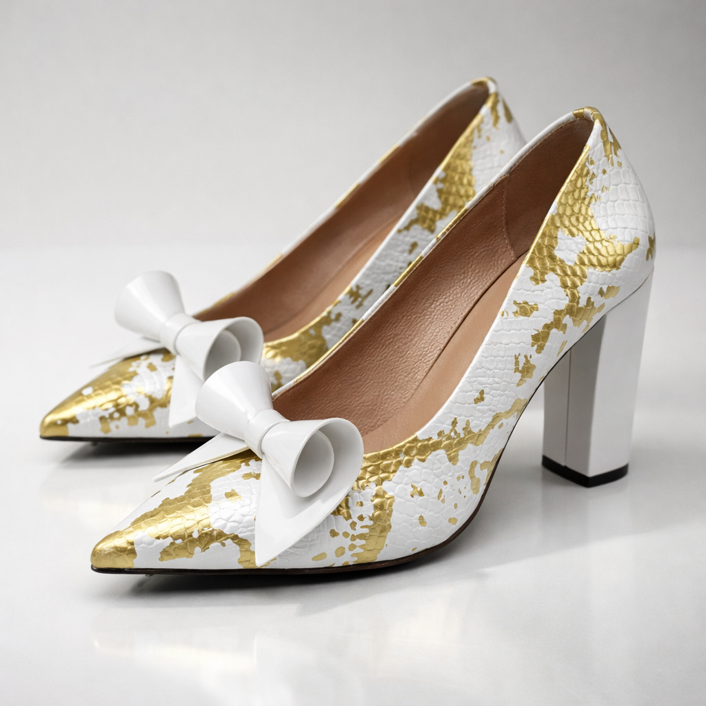 Women's Pointed Toe Pumps with Glossy Crocodile Upper and Wide Heel – Elegant Shoes