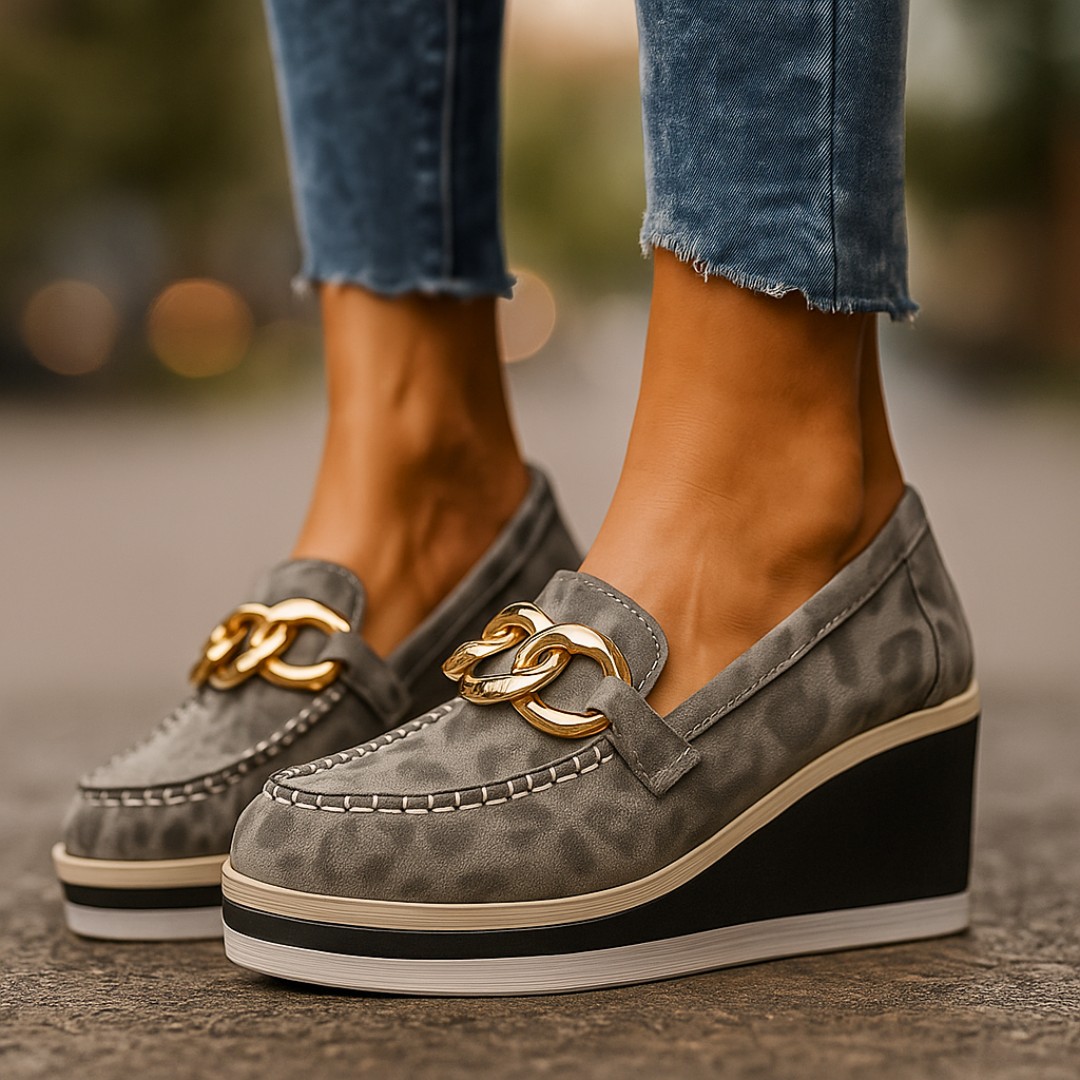 Mocassini Donna con Zeppa e Soletta Imbottita – Dettagli Leopard Oro
