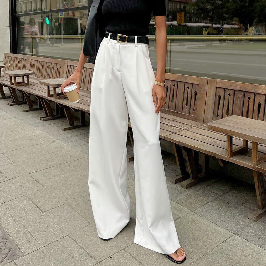 Pantalones de Mujer de Cintura Alta con Pierna Recta y Corte Amplio