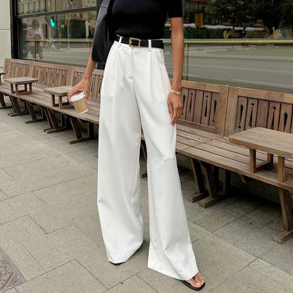 Pantalones de Mujer de Cintura Alta con Pierna Recta y Corte Amplio