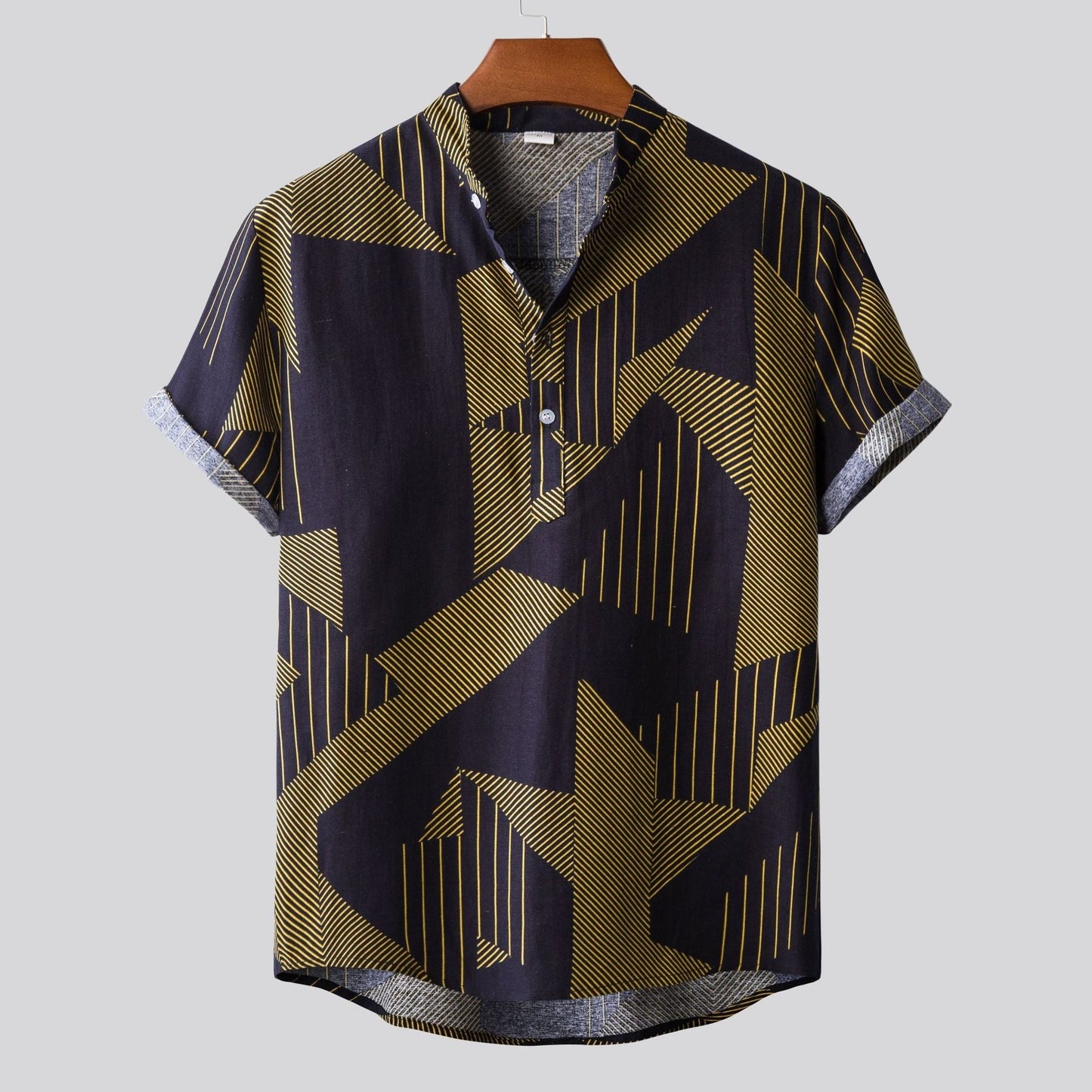 Camicia Estiva Uomo con Stampa di Bambù e Colletto a Revers – Vestibilità Aderente
