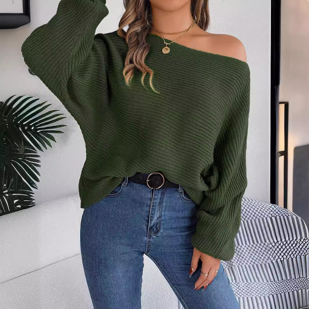 Maglione da Donna Pullover Tinta Unita con Maniche a Pipistrello