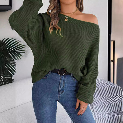 Maglione da Donna Pullover Tinta Unita con Maniche a Pipistrello