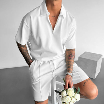 Men's Two-Piece Set with Zip Polo and Shorts – Casual Sporty Style
