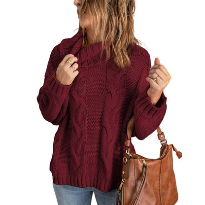 Women's Winter Sweater with Turtleneck, Solid Color, Long Sleeves