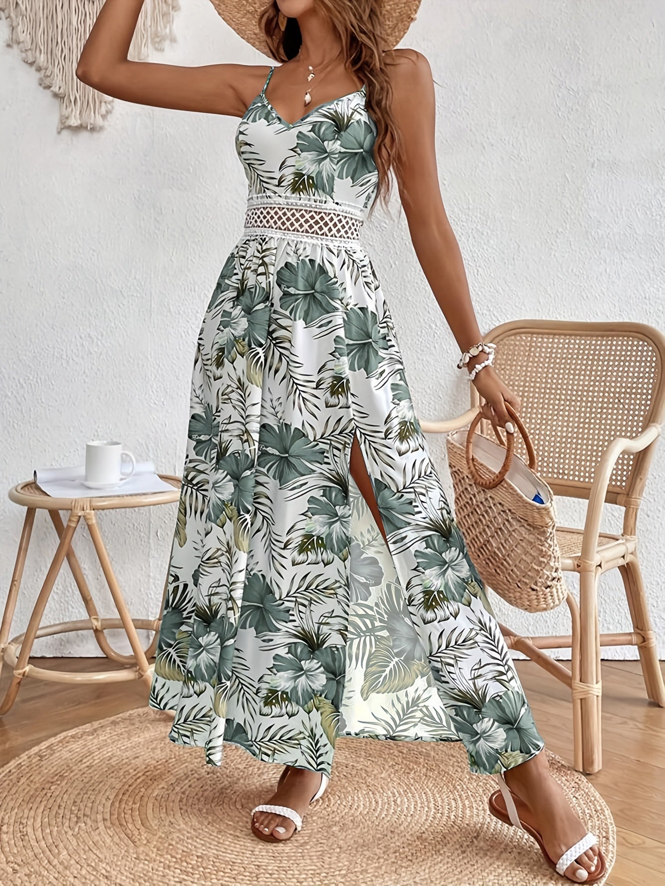 Vestido Largo de Verano para Mujer con Estampado Floral y Abertura Lateral