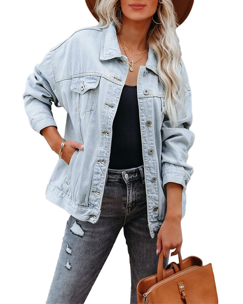 Chaqueta corta de mujer en denim con cuello bufanda y ajuste oversize