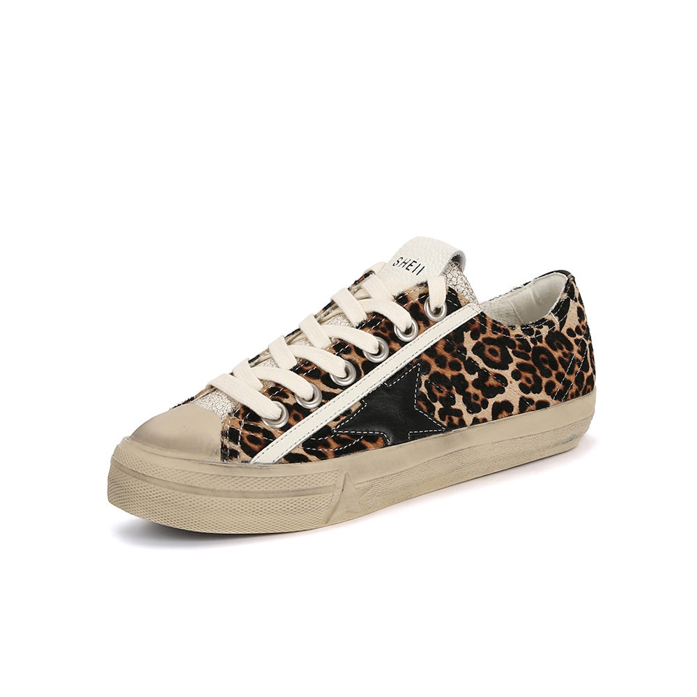 Women's Used Effect Sneakers with Laces – Microfiber Upper and Rubber Sole