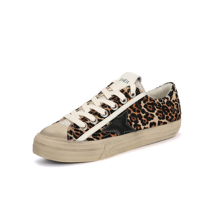 Women's Used Effect Sneakers with Laces – Microfiber Upper and Rubber Sole