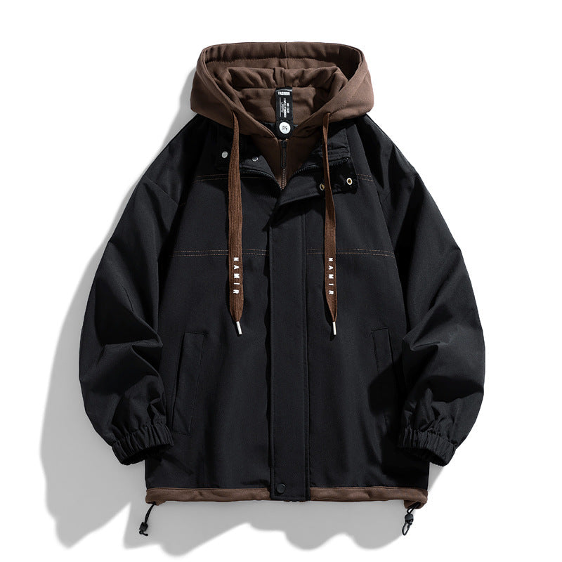 Men's Winter Baseball Style Jacket with Color Block Design