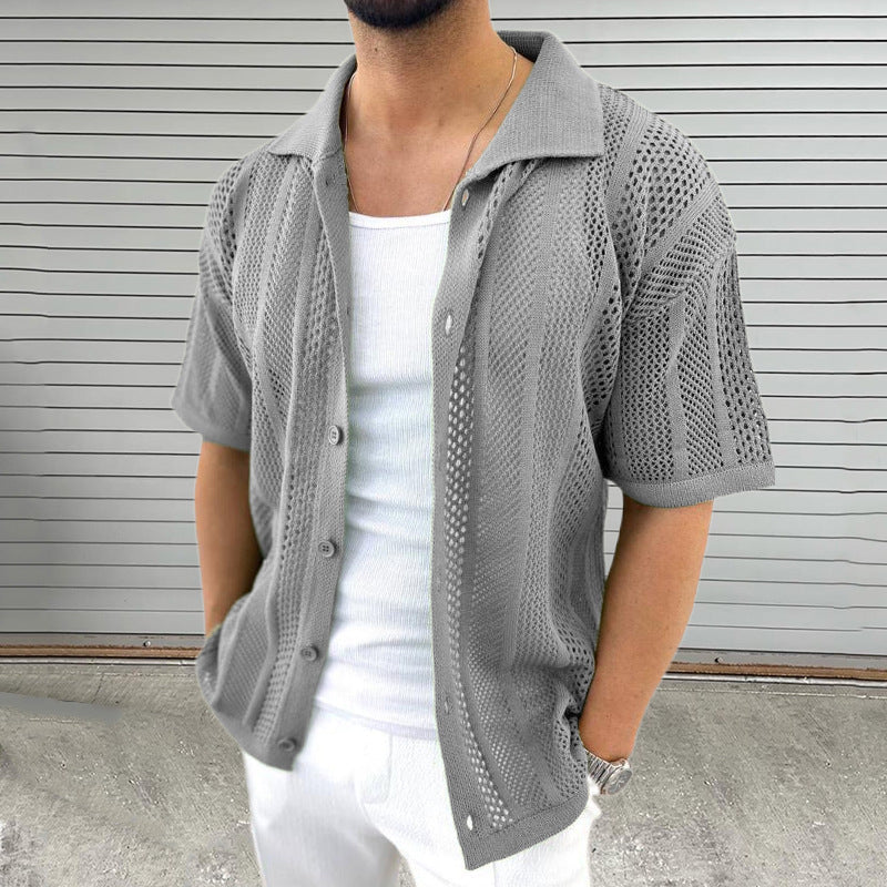 Polo de hombre de manga corta de punto calado con botones