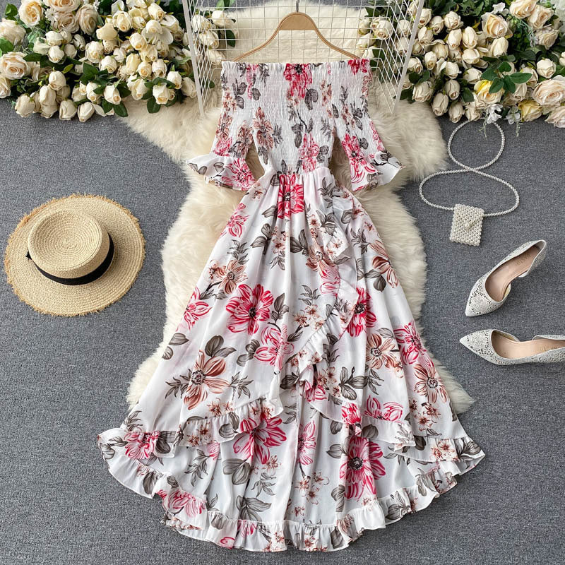 Abito Midi Donna con Spalle Scoperte, Maniche Corte e Volant – Stile Estivo